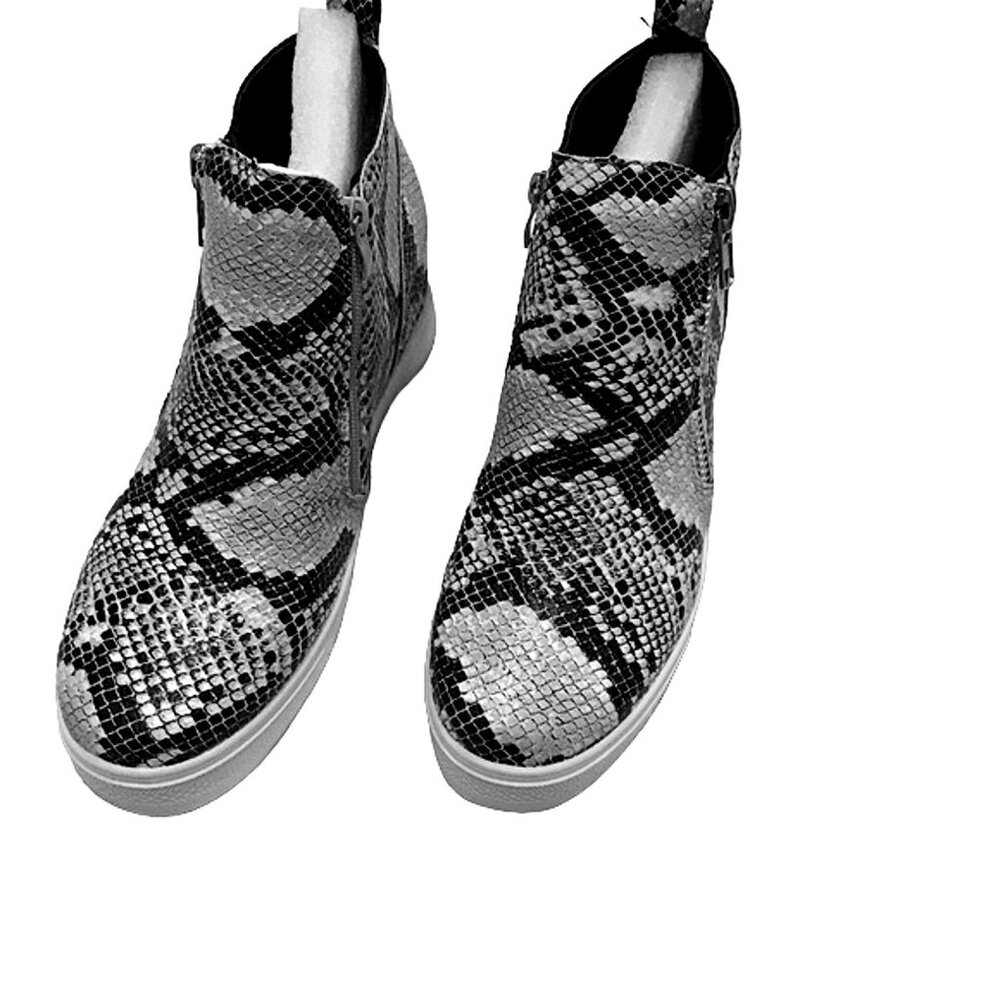 BAMBOO Snakeskin Print Wedge Sneaker – Faux Suede • Elevated Comfort . Bootie - Picture 3 of 5